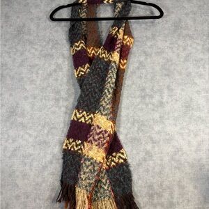 P. Cornillon France Mohair Wool Blend Colorful Scarf 6 Ft Fringe